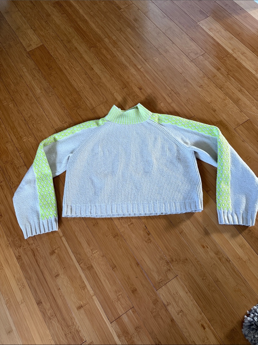 wild fable White Cropped Cowl Sweater with Neon Lime Panels